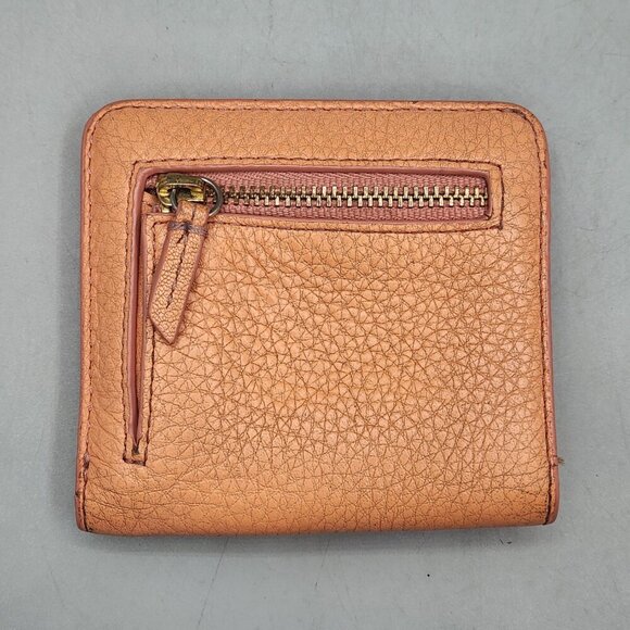 Fossil Mini Orange Tan Bifold Snap Wallet Leather Women's - Picture 4 of 7